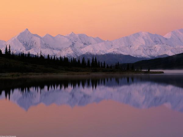 Lake Snow Mountain Denali Sunrise over Wonder Lake Alaska